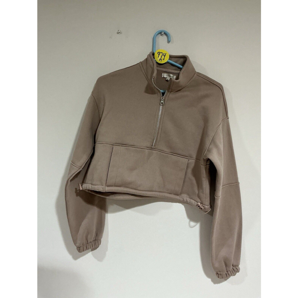 Woman’s No Comment Fleece Mauve Small Mock Neck Drawstring Short Sweatshirt